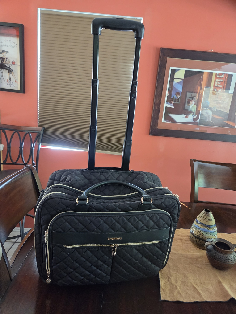 Quilted Black Travel Rolling Tote - Women's Carry-On. Very light use. - Picture 9 of 14